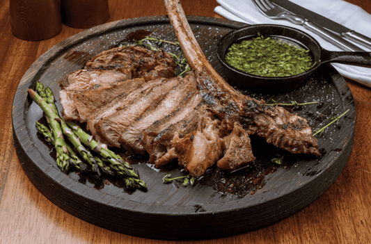 BBQ Wagyu Beef Tomahawk MB6+ with Garlic Butter and Charred Veggies