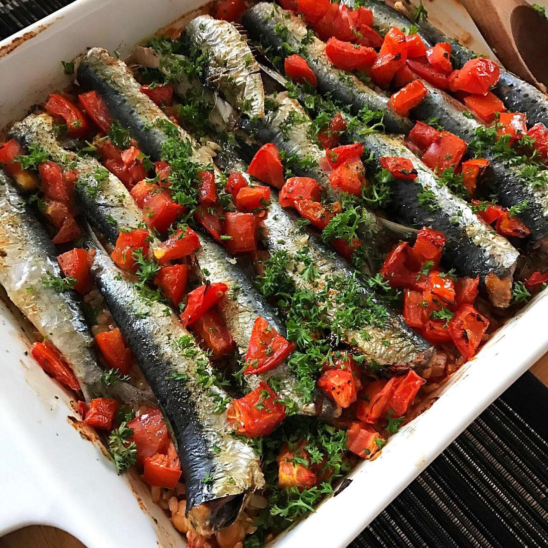Baked Sardines & Mediterranean Rice