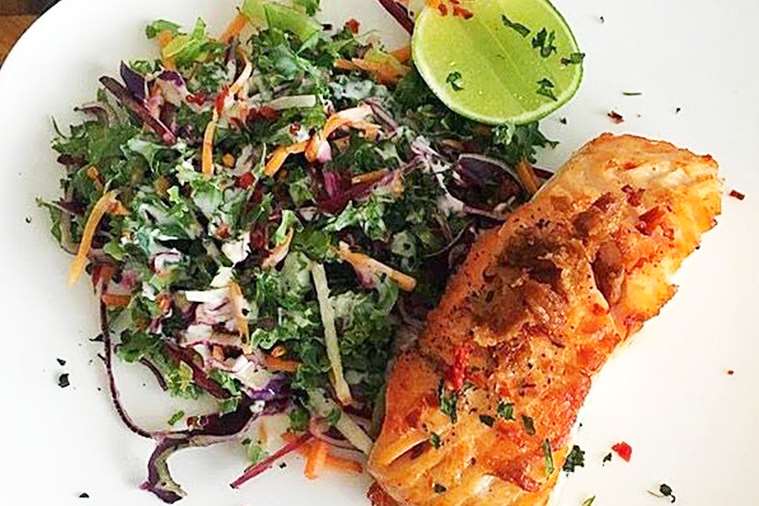 Crispy Salmon with Kale Slaw