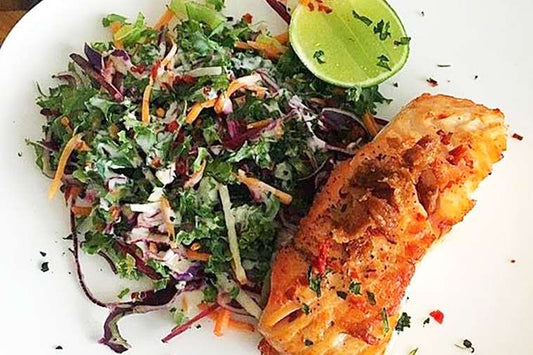 Crispy Salmon with Kale Slaw