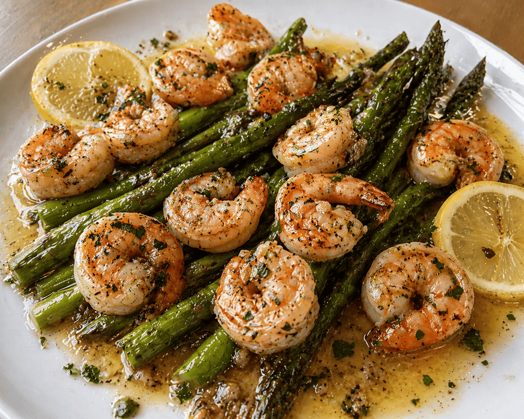 Lemon Garlic Butter Prawns and Asparagus