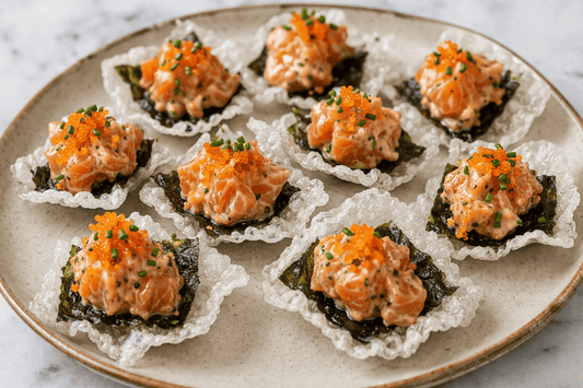Salmon Poke on Crispy Seaweed Rice Paper Chips