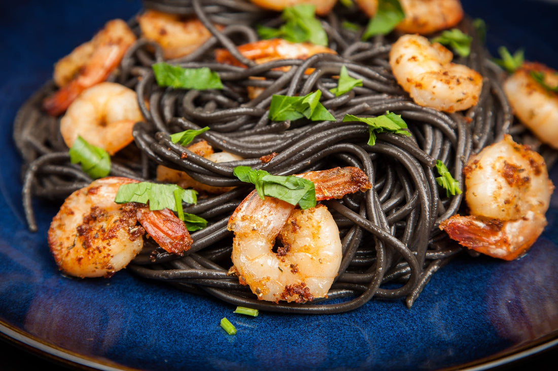 Squid Ink Pasta with Shrimp & Black Truffles