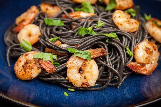 Squid Ink Pasta with Shrimp & Black Truffles