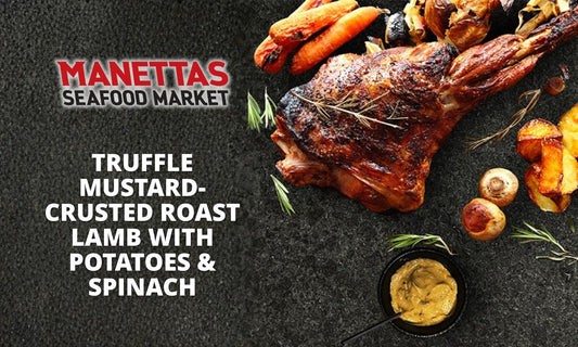 Truffle Mustard-crusted Roast Lamb with Potatoes & Spinach