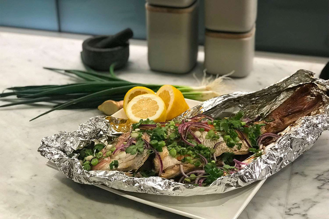 Baked Snapper with Chilli, Garlic and Spring Onions
